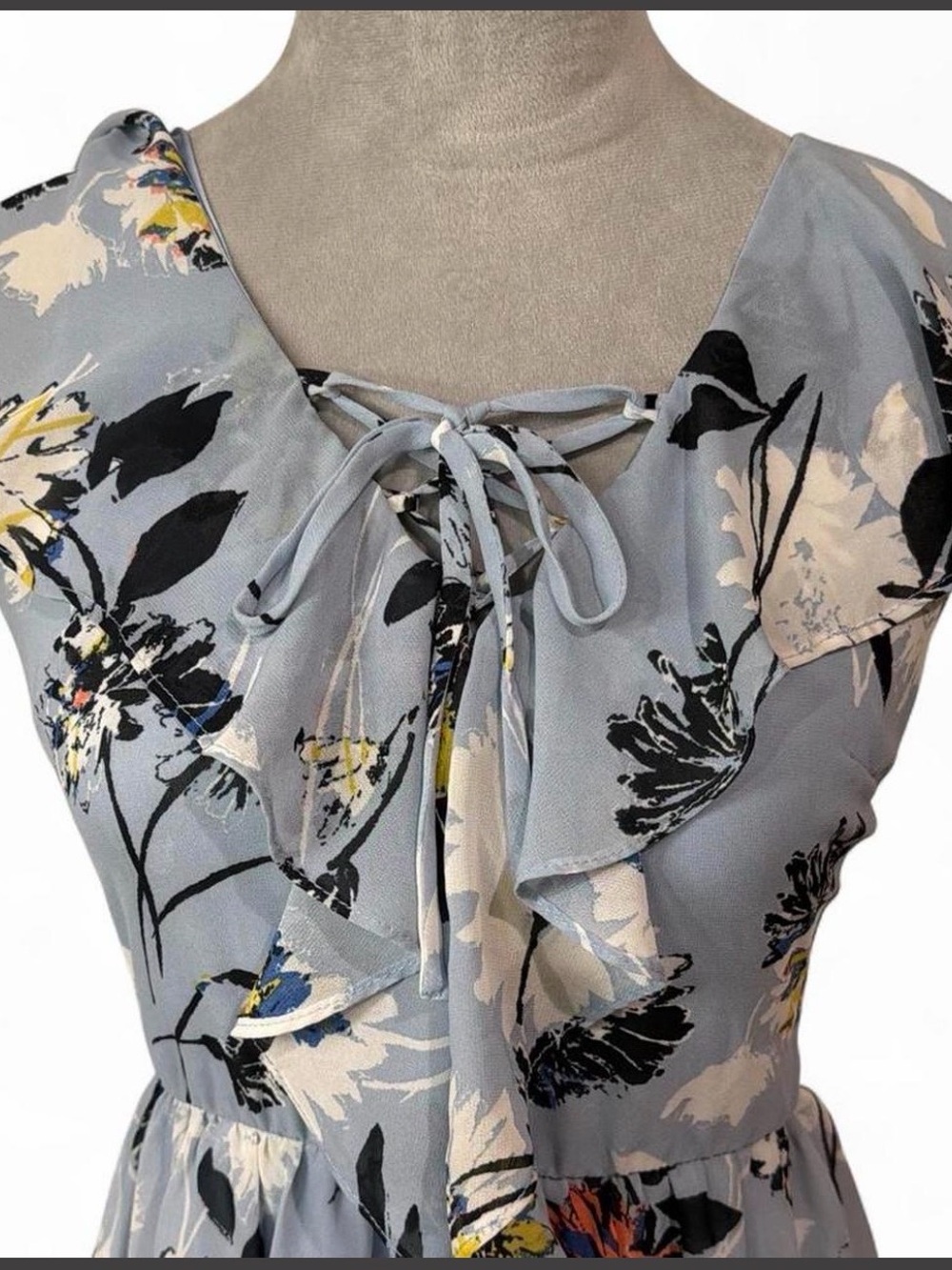 Xhilaration Light Blue Floral Ruffle Tie-Front Dress - Picture 2 of 7
